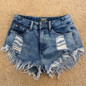 Trendy Blue Distressed Jean Shorts